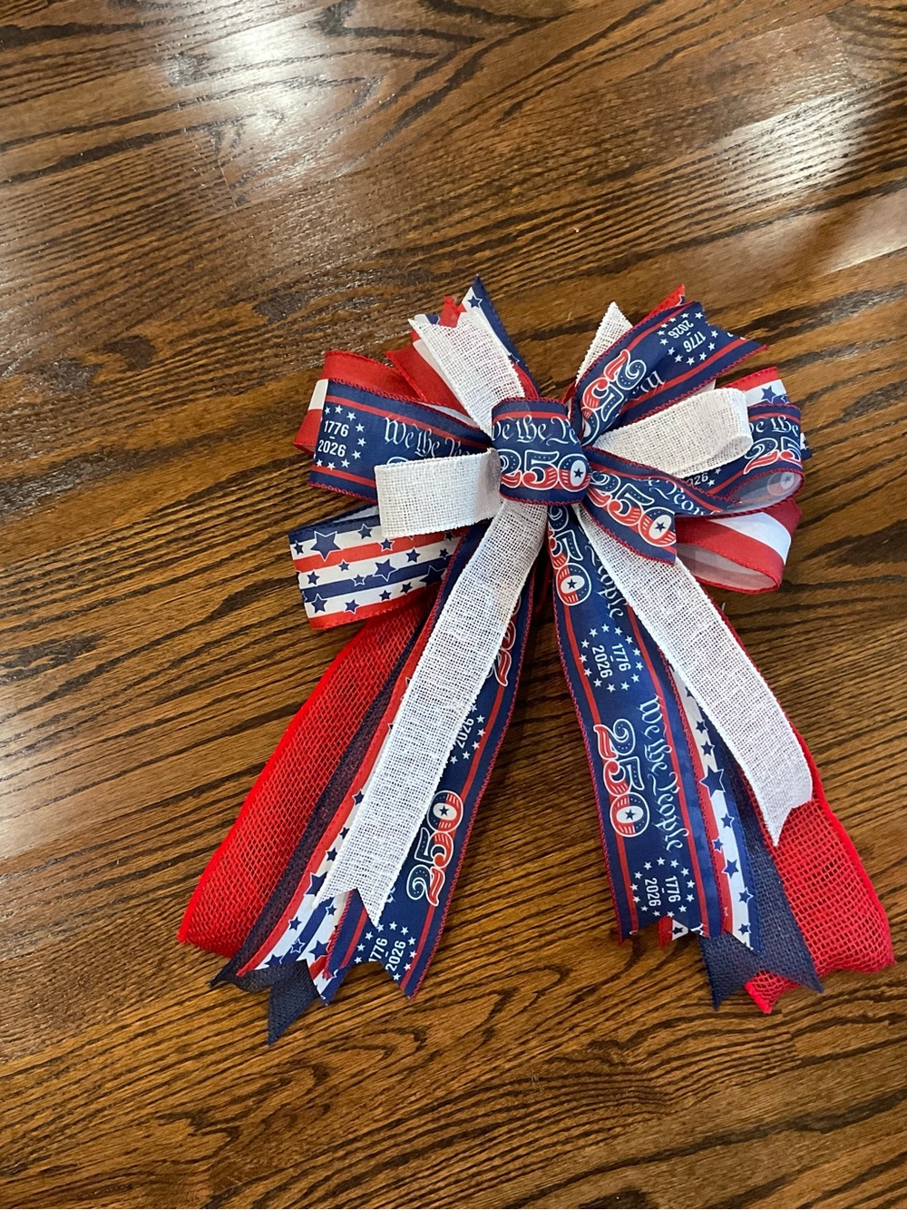 Patriotic Red, White & Blue Holiday Wreath Bow